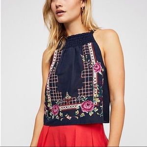 NWT Free People Honey Pie Embroidered Navy Tank
